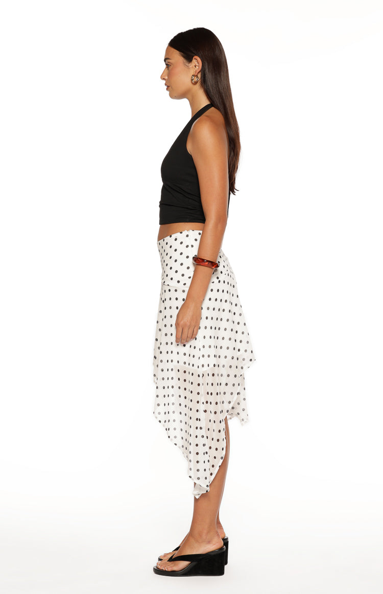 Khalea White Polka Dot Hanky Hem Midi Skirt — 15