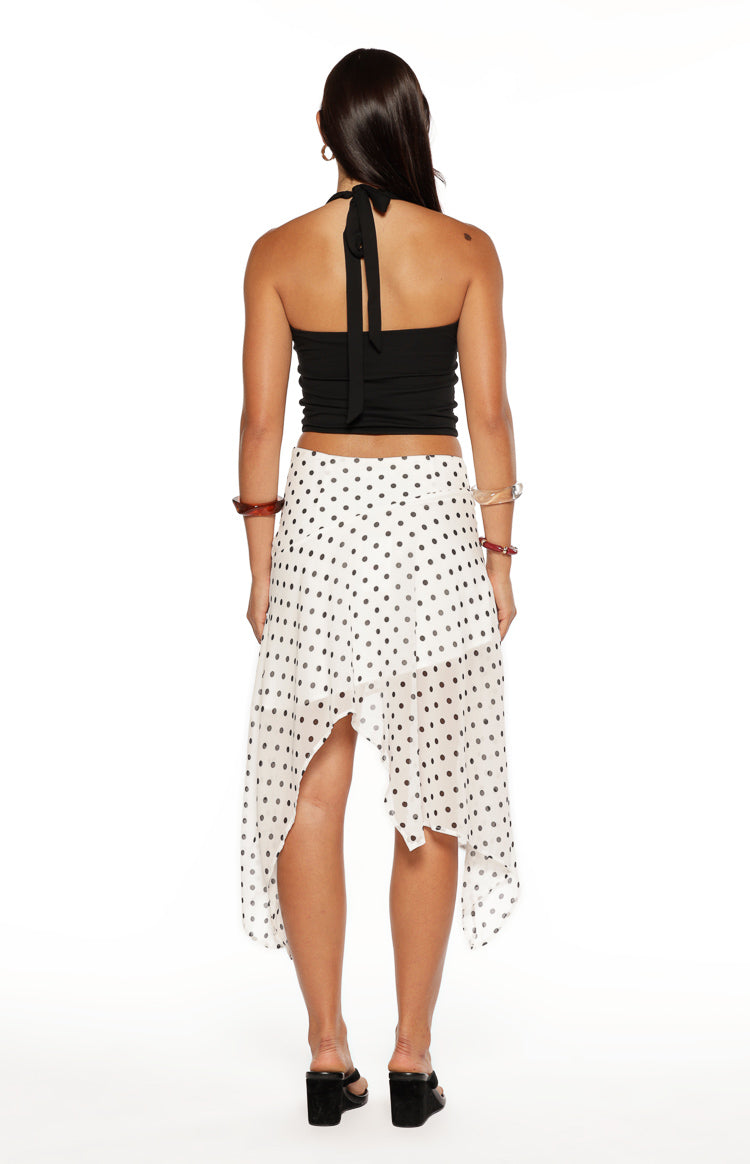 Khalea White Polka Dot Hanky Hem Midi Skirt — 16