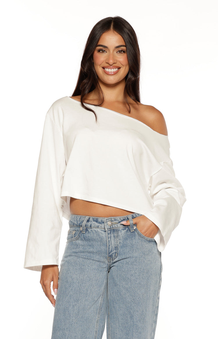 Phoenix White Off Shoulder Long Sleeve Top — 2