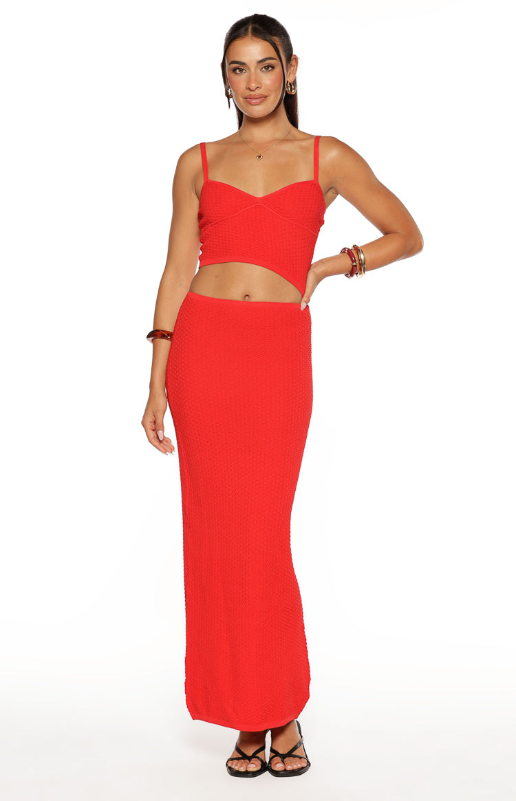 Tegan Red Knit Cut Out Maxi Dress — 2