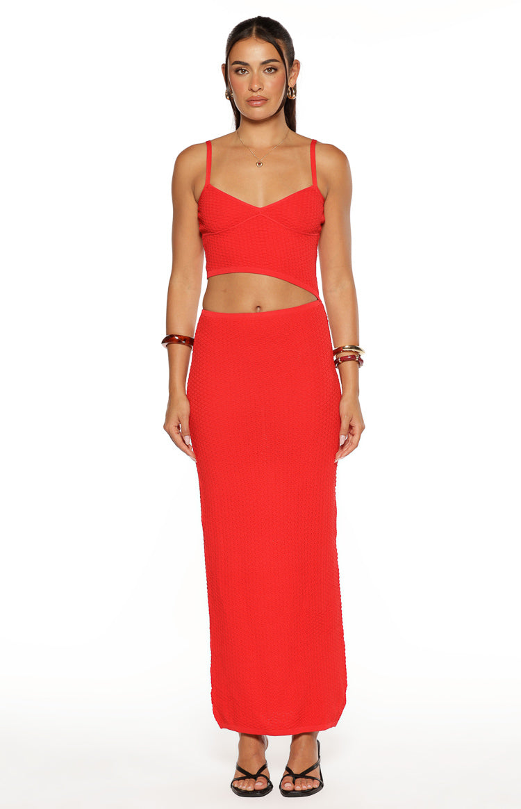 Tegan Red Knit Cut Out Maxi Dress — 5