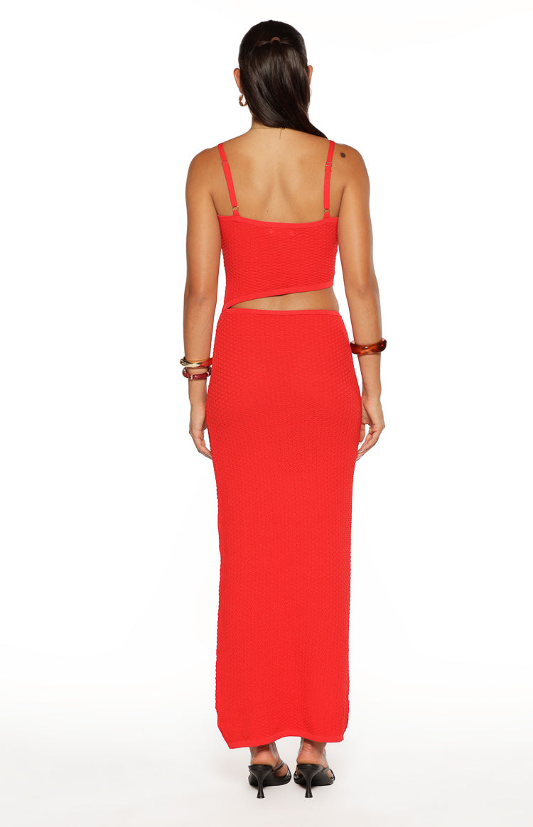 Tegan Red Knit Cut Out Maxi Dress — 7