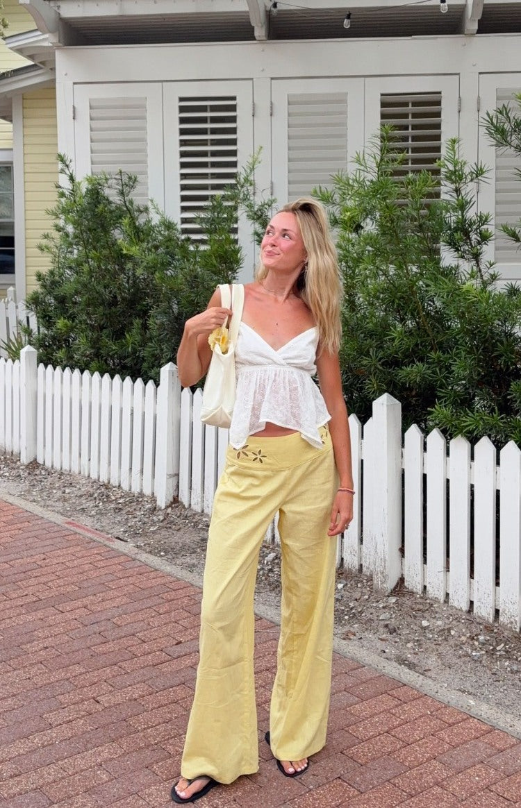 Alamara Yellow Floral Detail Wide Leg Pants — 14