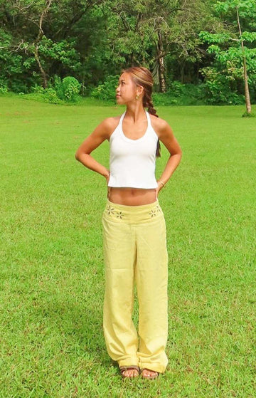 Alamara Yellow Floral Detail Wide Leg Pants — 1