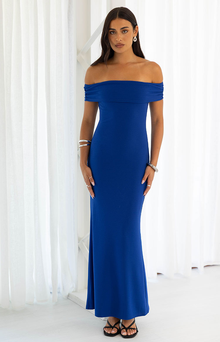 Amabella Cobalt Blue Crepe Maxi Dress — 3