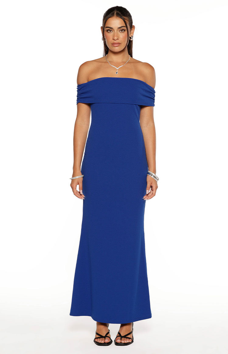 Amabella Cobalt Blue Crepe Maxi Dress — 5