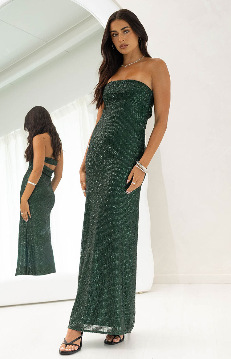 Maiah Emerald Green Sequin Maxi Dress — 1