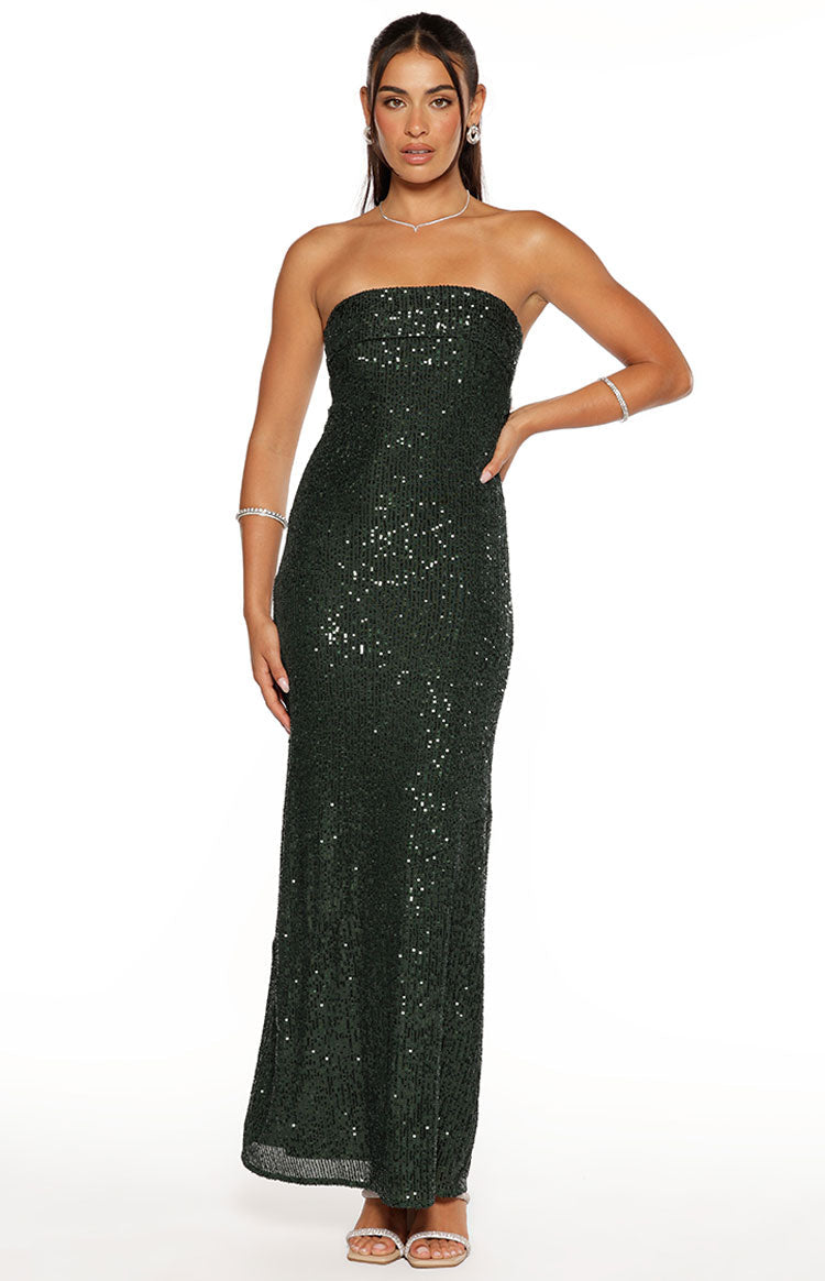 Maiah Emerald Green Sequin Maxi Dress — 1