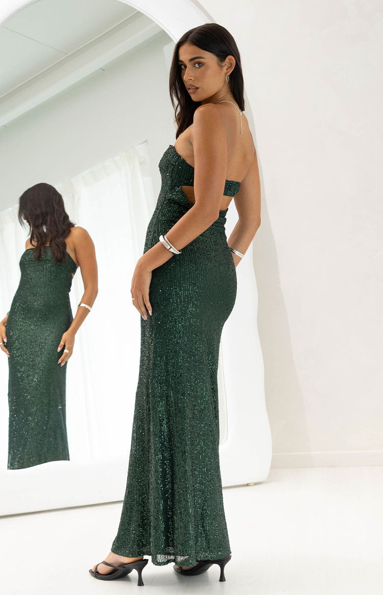 Maiah Emerald Green Sequin Maxi Dress — 4