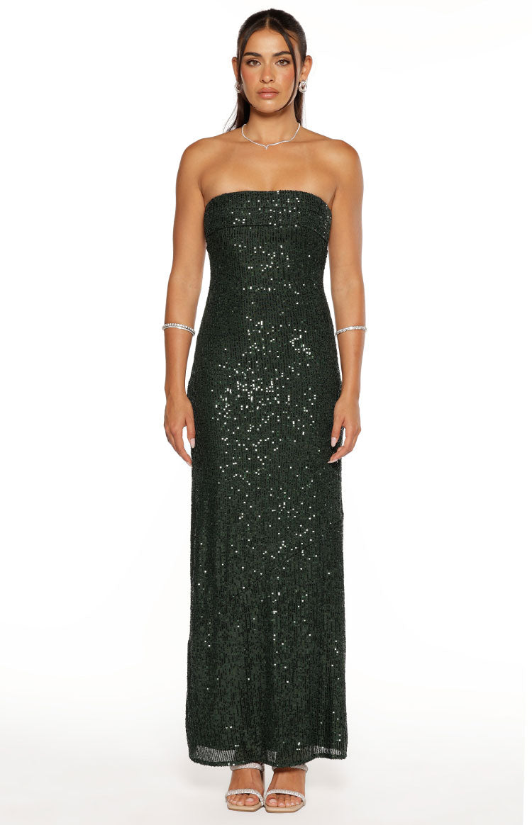 Maiah Emerald Green Sequin Maxi Dress — 5