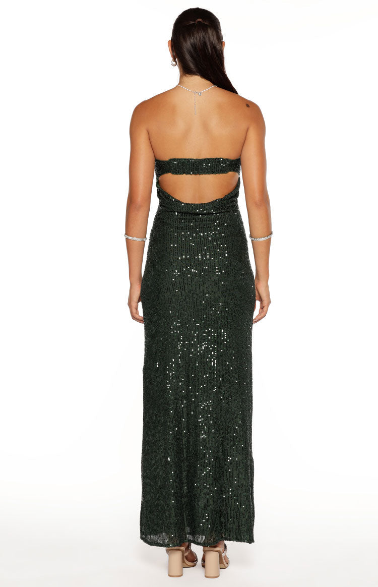 Maiah Emerald Green Sequin Maxi Dress — 7
