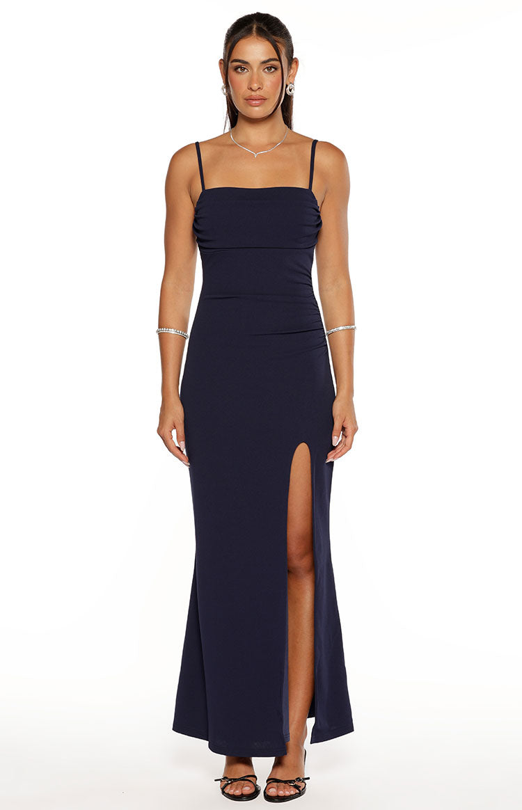 Gracy Navy Crepe Formal Maxi Dress — 2
