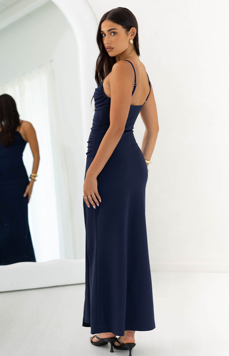 Gracy Navy Crepe Formal Maxi Dress — 4