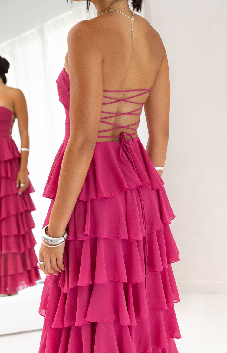Kim Fuchsia Strapless Ruffle Maxi Dress — 4
