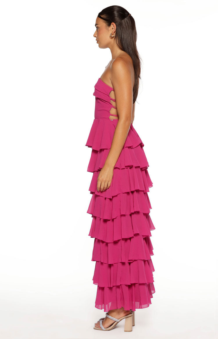 Kim Fuchsia Strapless Ruffle Maxi Dress — 6
