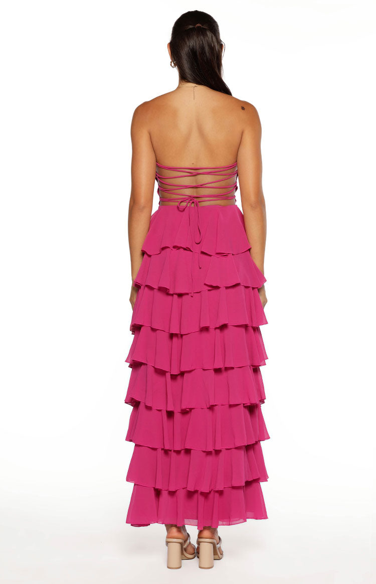 Kim Fuchsia Strapless Ruffle Maxi Dress — 7