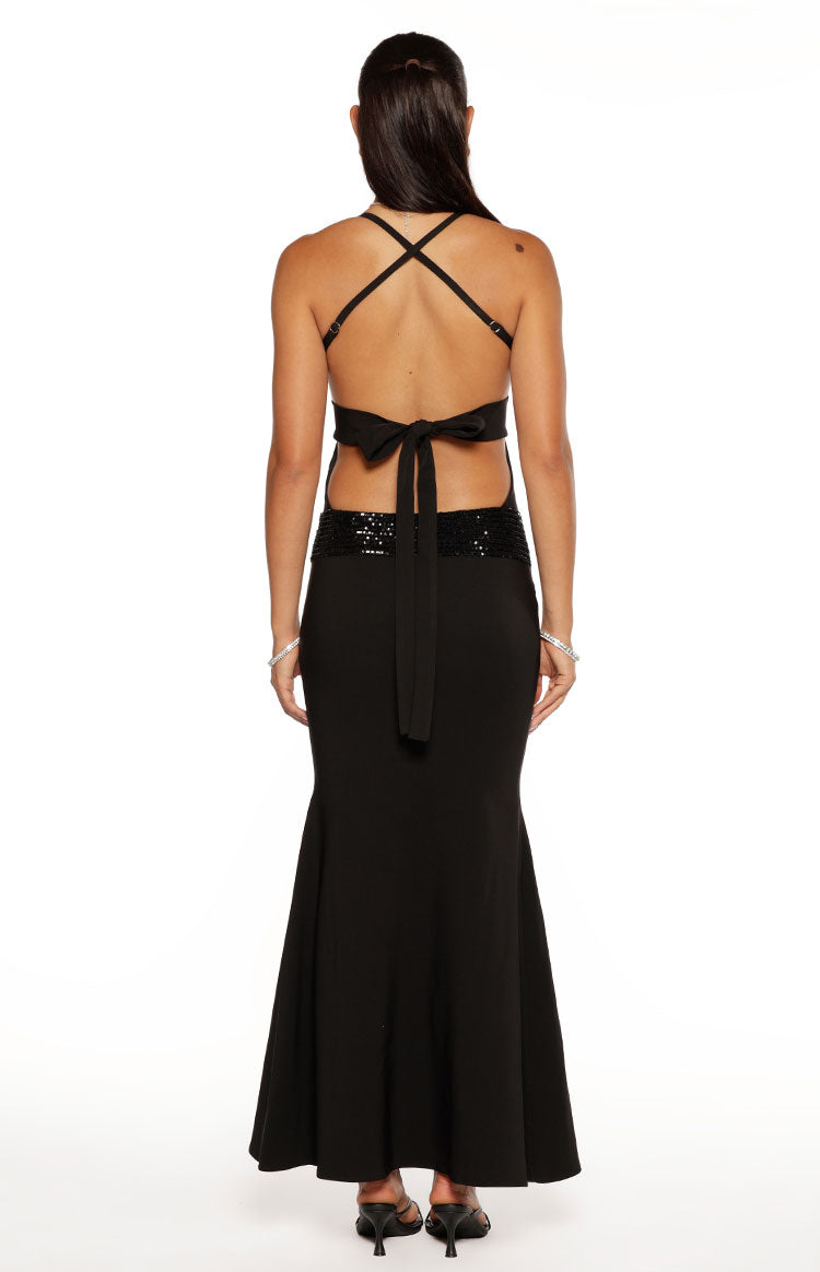 Kelcey Black Sequin Detail Formal Maxi Dress — 6