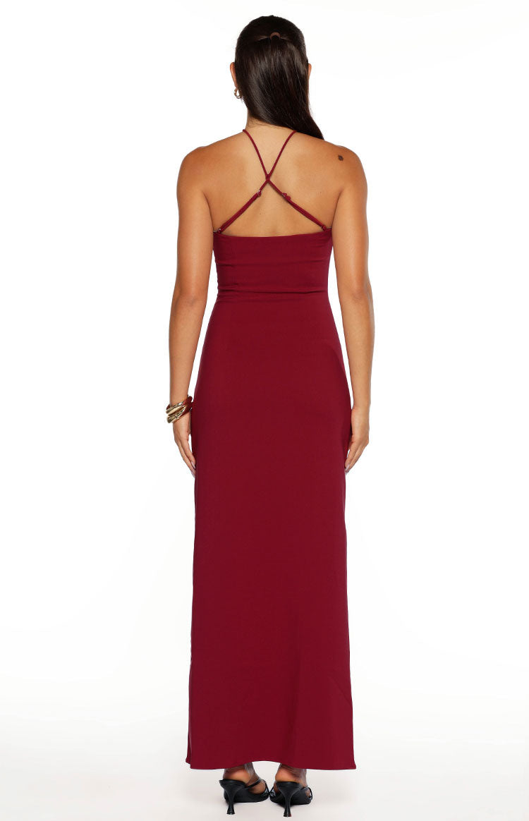 Del Mar Burgundy Crepe Formal Maxi Dress — 13