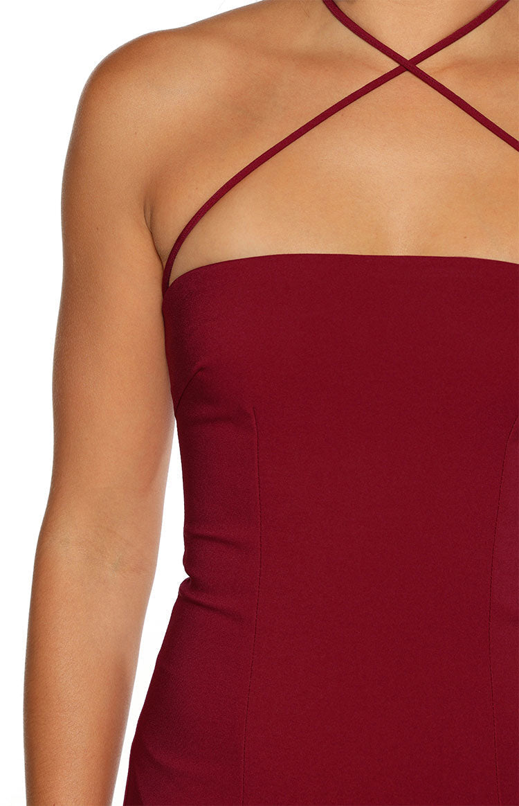 Del Mar Burgundy Crepe Formal Maxi Dress — 14