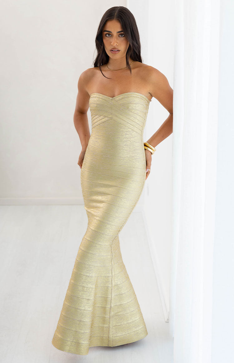 Amanda Gold Bandage Strapless Formal Maxi Dress — 12