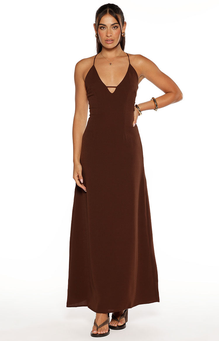 La Jolla Brown V-Neck Maxi Dress — 2