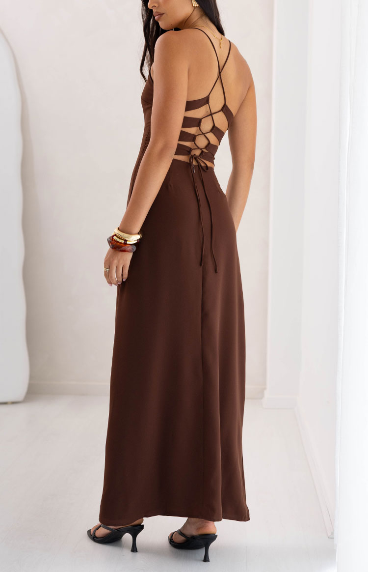 La Jolla Brown V-Neck Maxi Dress — 3