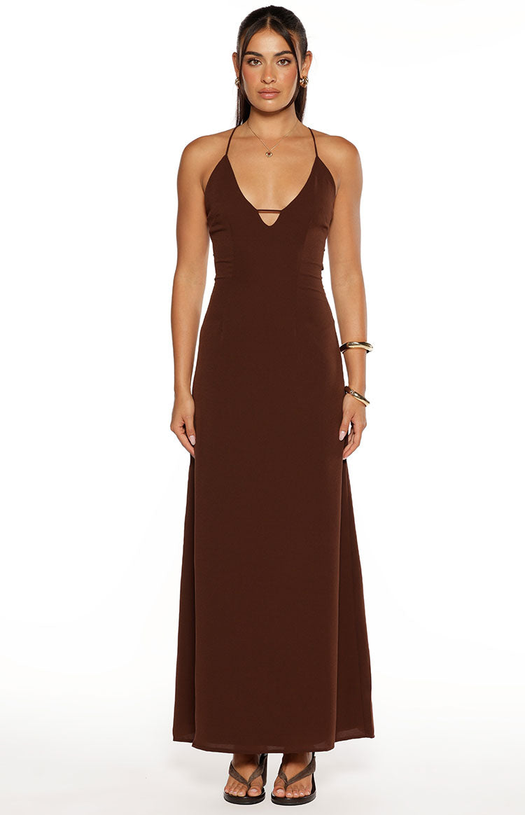 La Jolla Brown V-Neck Maxi Dress — 4