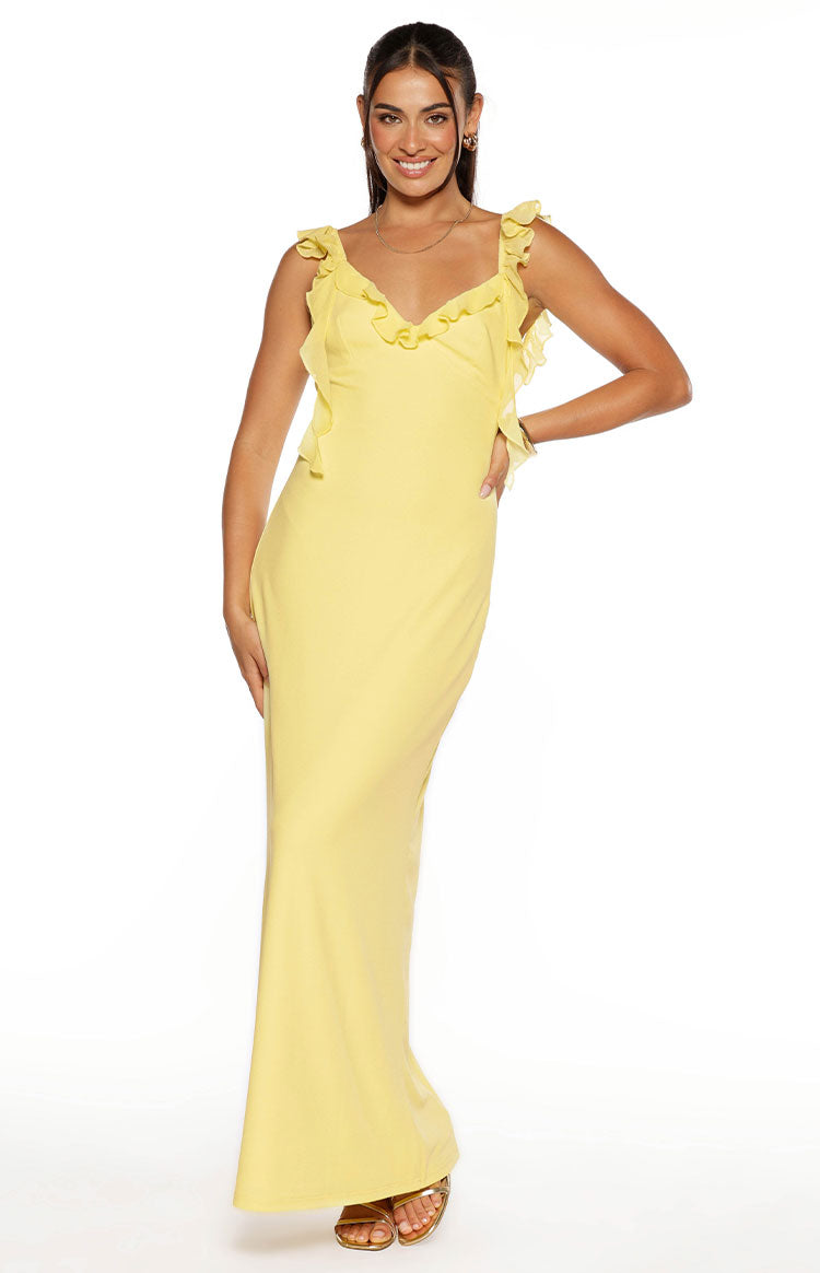 Paolma Yellow Ruffle Formal Maxi Dress — 1