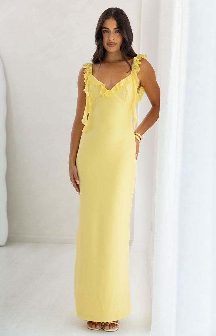 Paolma Yellow Ruffle Formal Maxi Dress — 3