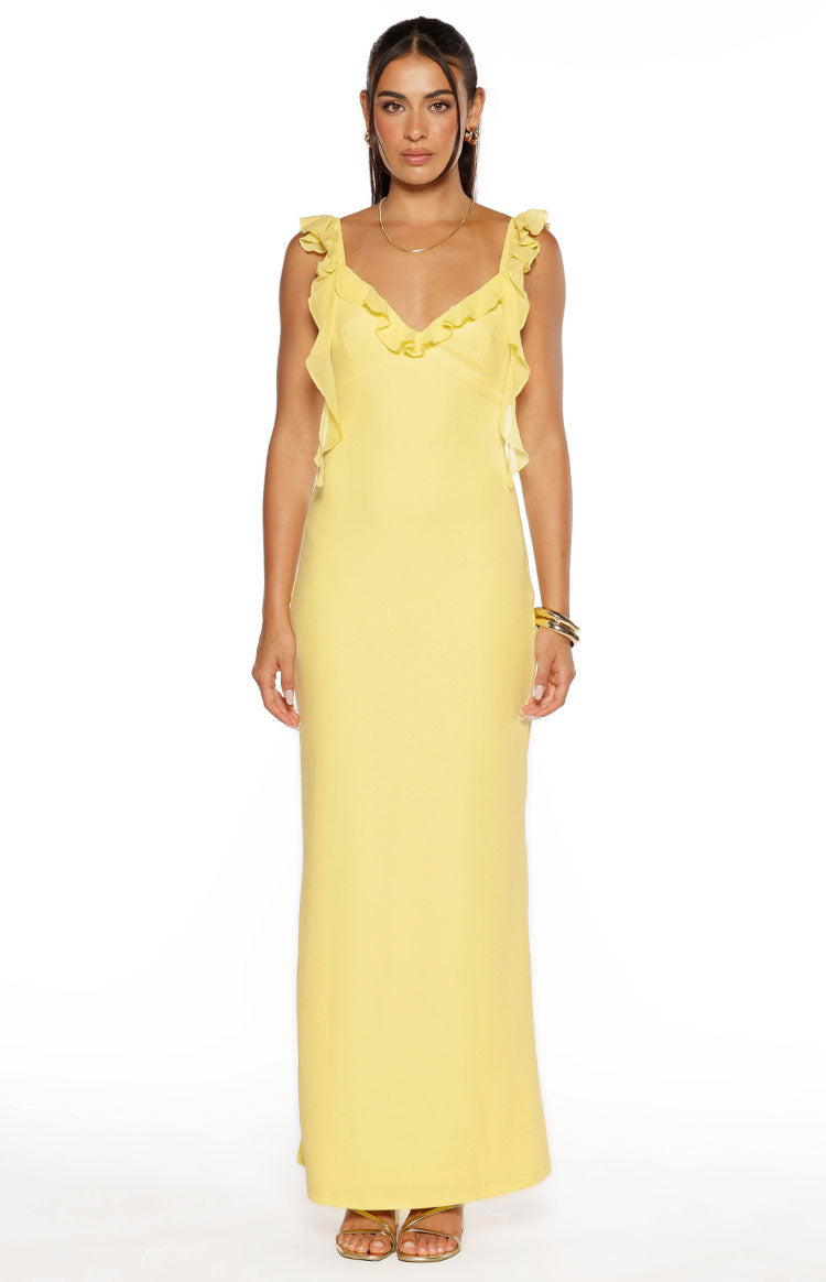 Paolma Yellow Ruffle Formal Maxi Dress — 5
