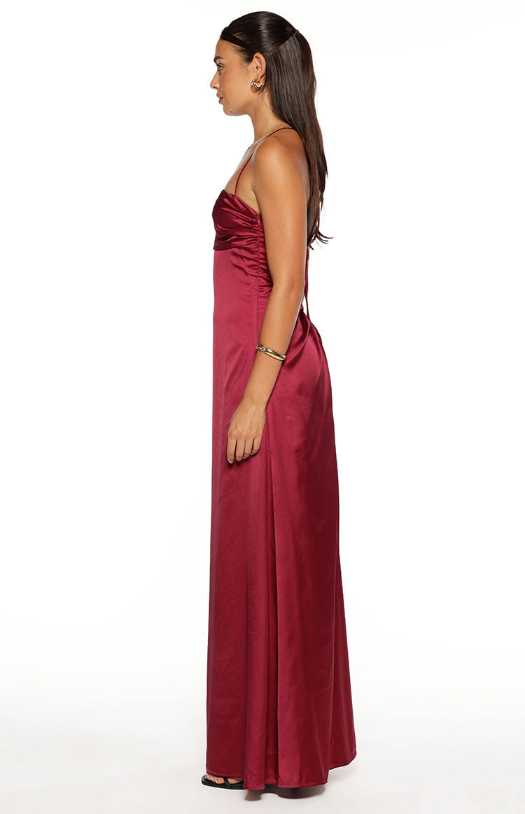 Blaise Burgundy Satin Maxi Dress — 6
