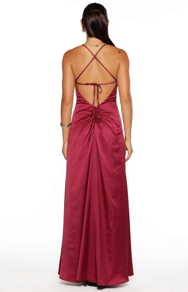 Blaise Burgundy Satin Maxi Dress — 7