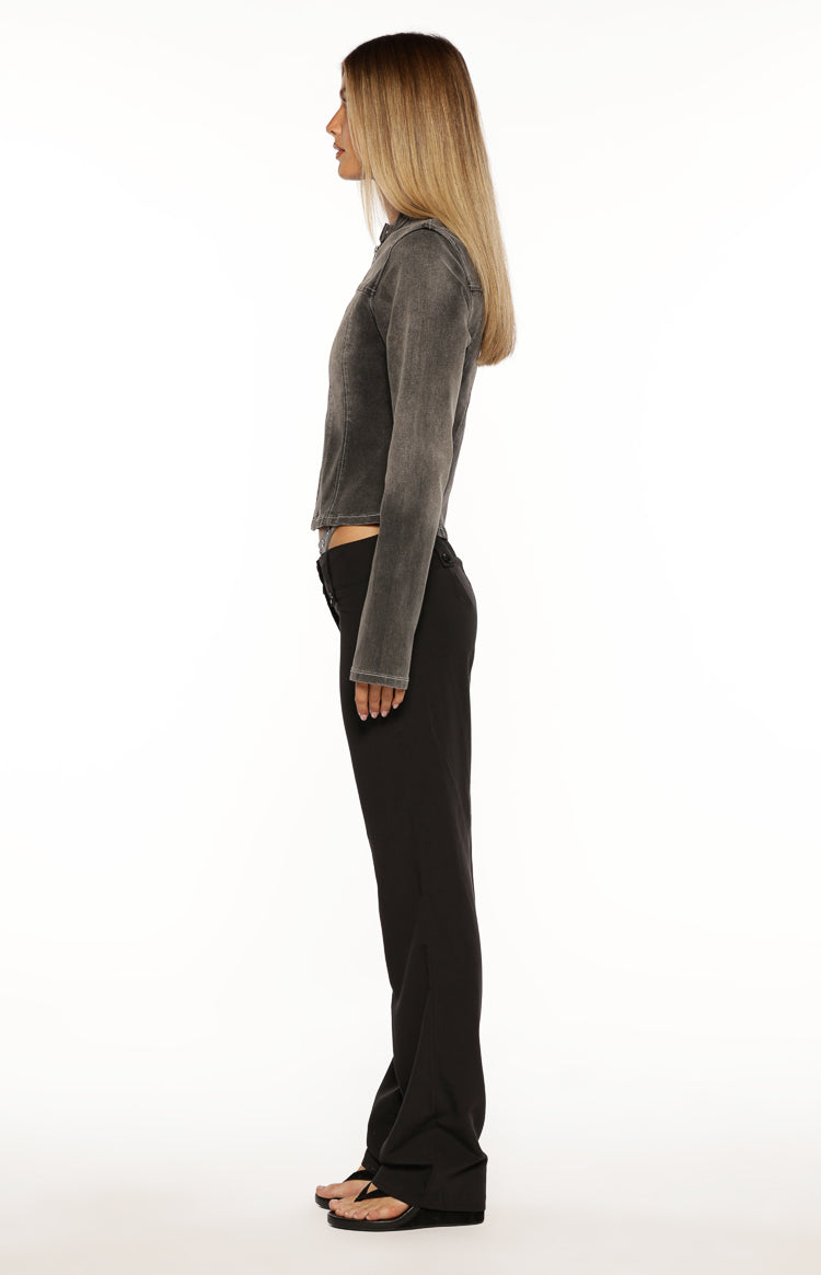 Corey Black Washed Denim Biker Jacket — 9