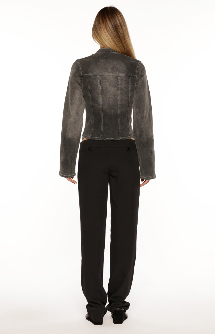 Corey Black Washed Denim Biker Jacket — 10