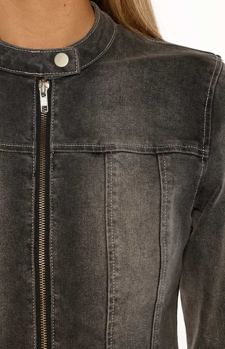 Corey Black Washed Denim Biker Jacket — 11