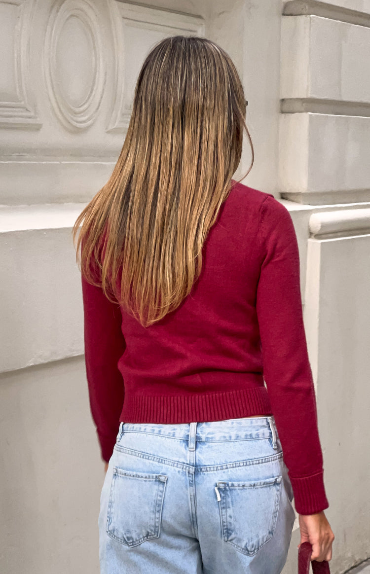 Groove Burgundy Star Zip Up Knit Sweater — 8