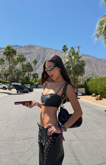 Joyner Black PU Leather Crop Top — 1