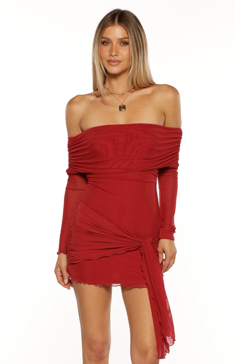 Paige Red Off The Shoulder Mini Dress — 1
