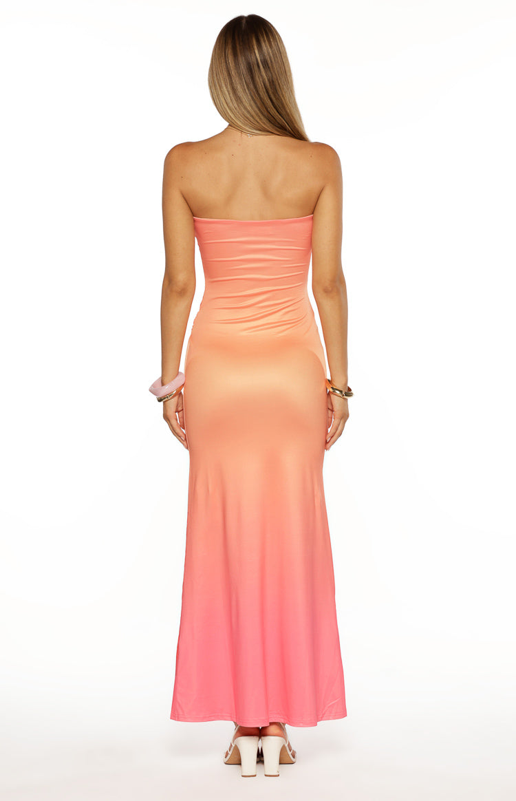 Summa Pink Ombre Hibiscus Strapless Maxi Dress — 4