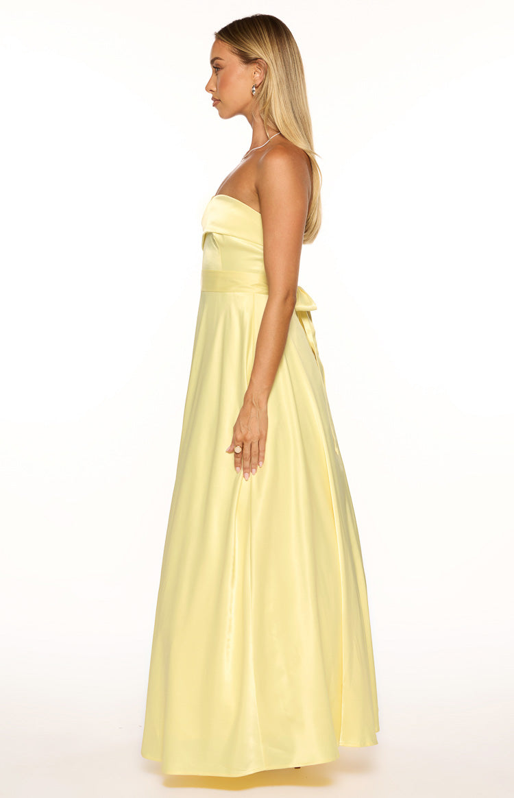 Lucy Yellow Strapless Satin Formal Maxi Dress — 4