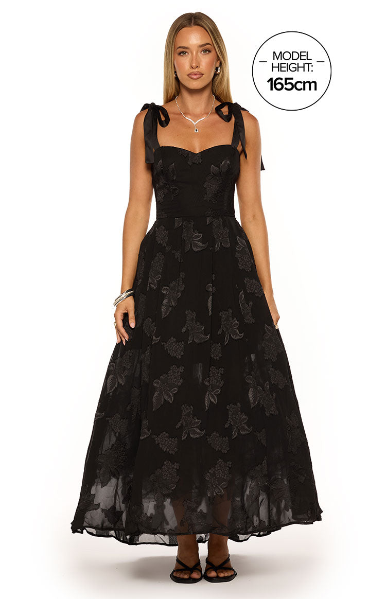 Lily Black Tie Shoulder Formal Maxi Dress — 1