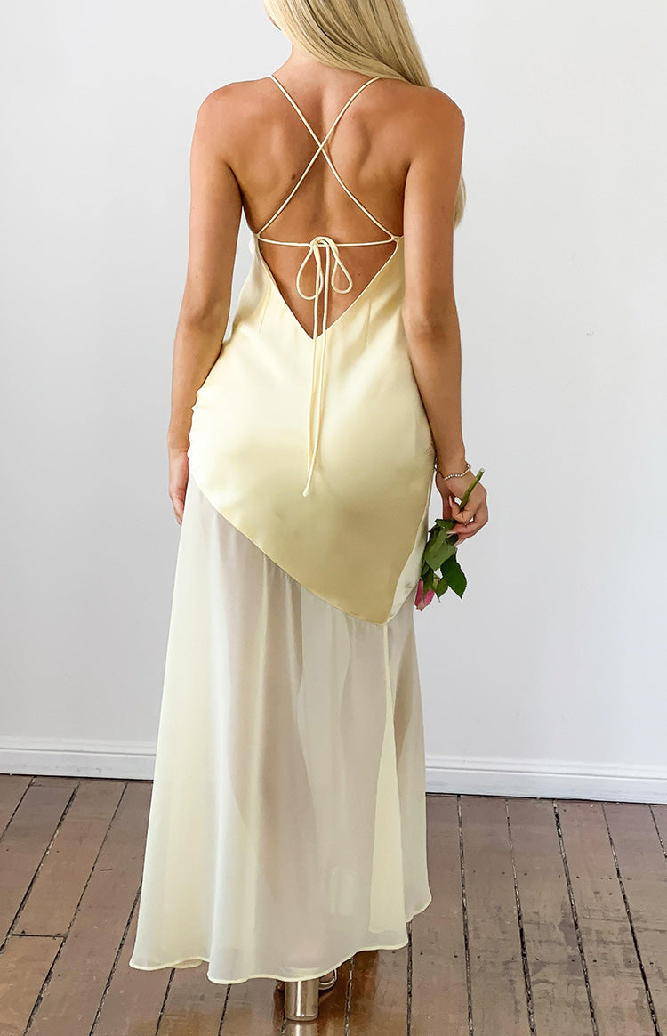 Laila Yellow Satin Scarf Formal Maxi Dress — 21