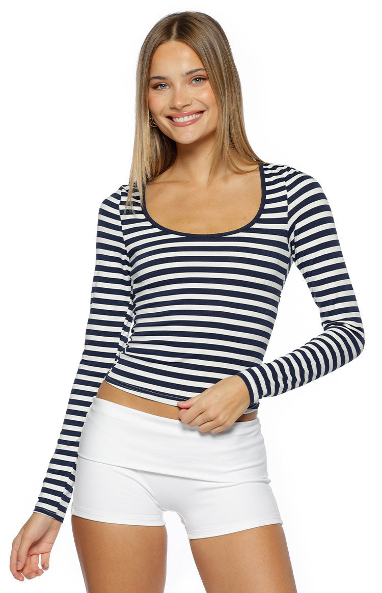 Ronney Navy Stripe Long Sleeve Top — 1