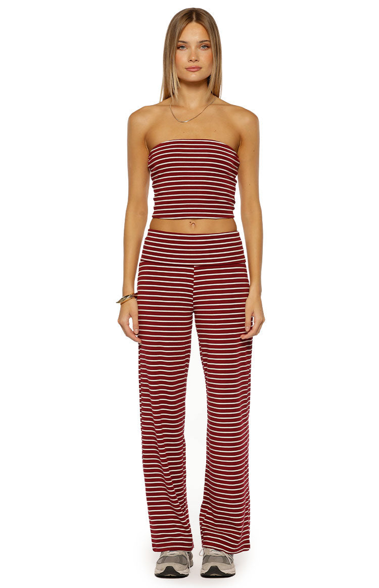 Pippen Burgundy Stripe Foldover Wide Leg Pants — 2