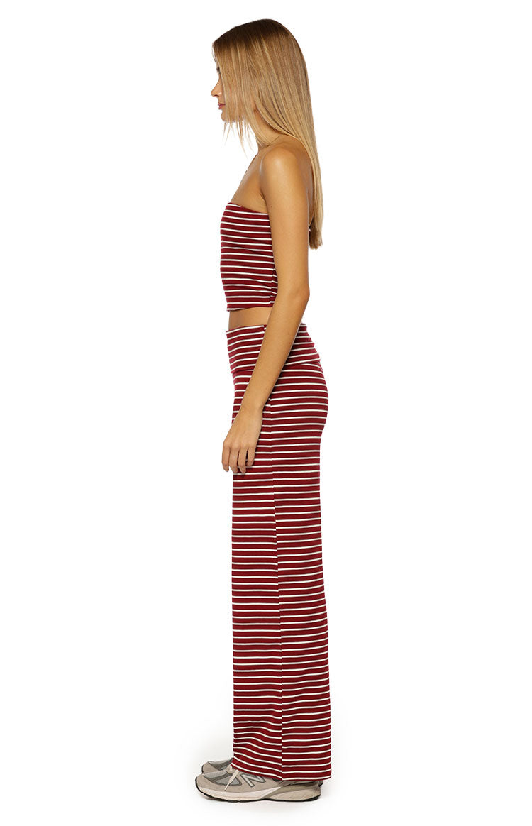 Pippen Burgundy Stripe Foldover Wide Leg Pants — 4