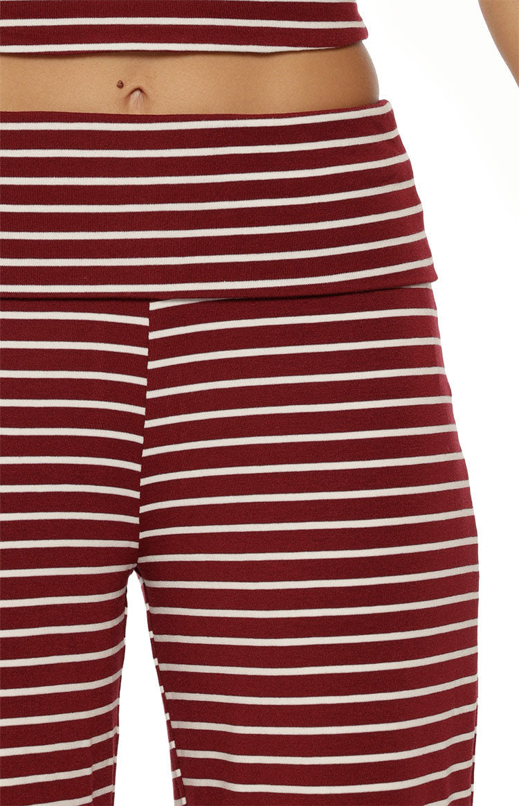Pippen Burgundy Stripe Foldover Wide Leg Pants — 6