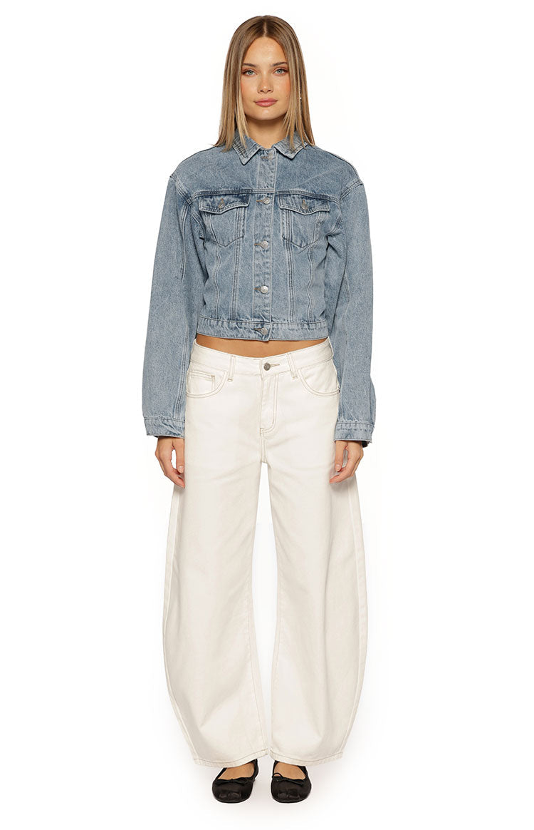 Elana Mid Wash Cinched Waist Denim Jacket — 3