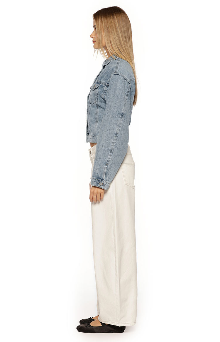 Elana Mid Wash Cinched Waist Denim Jacket — 4