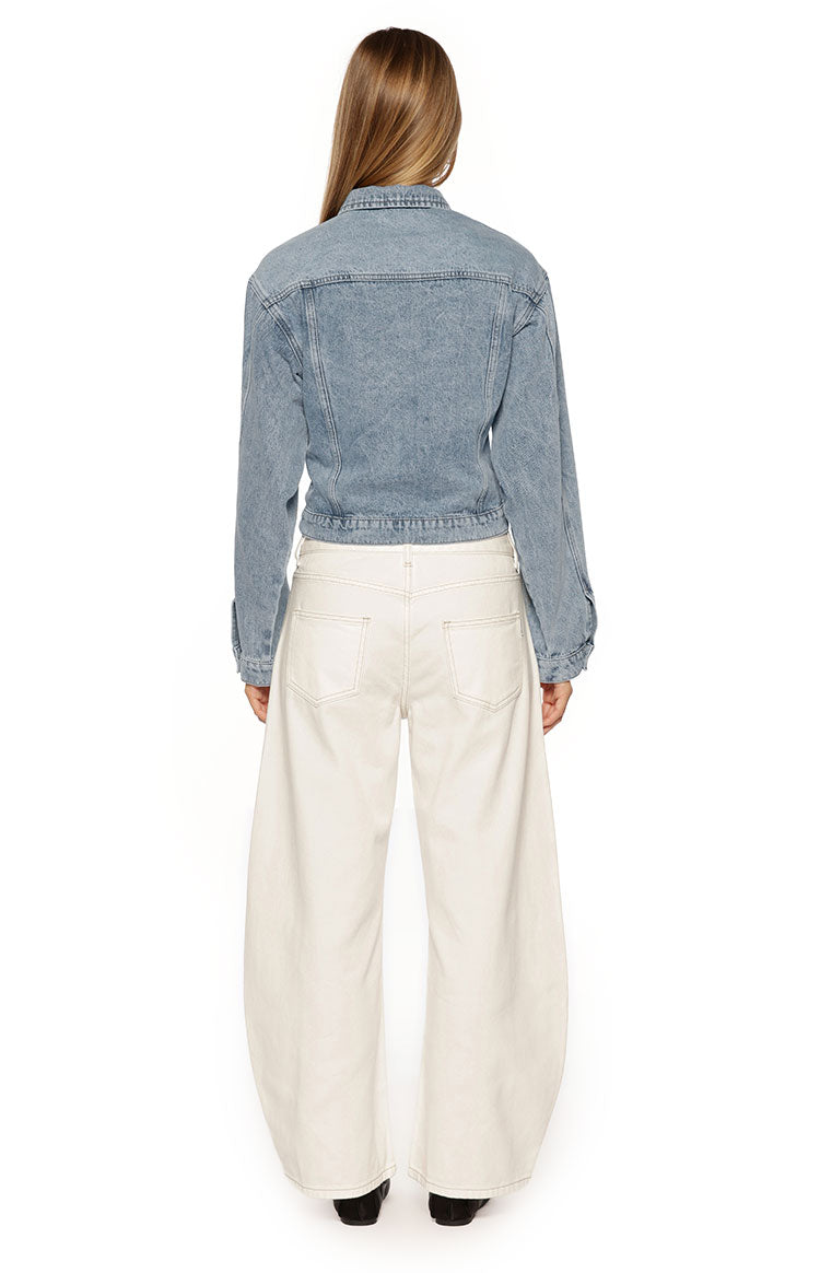 Elana Mid Wash Cinched Waist Denim Jacket — 5