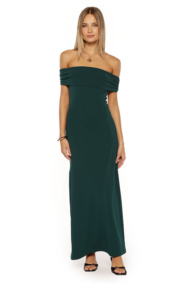 Erica Teal Crepe Off the Shoulder Maxi Dress — 1